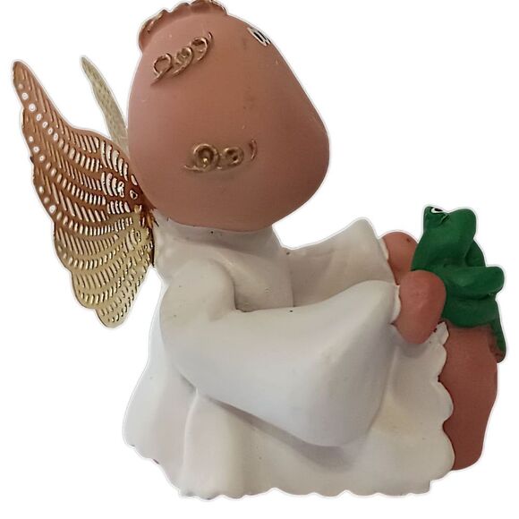 Kirks Kritters Angel Cheeks Figure Frog Russ Berrie 2001 Vintage Cherub Wings - Picture 5 of 16